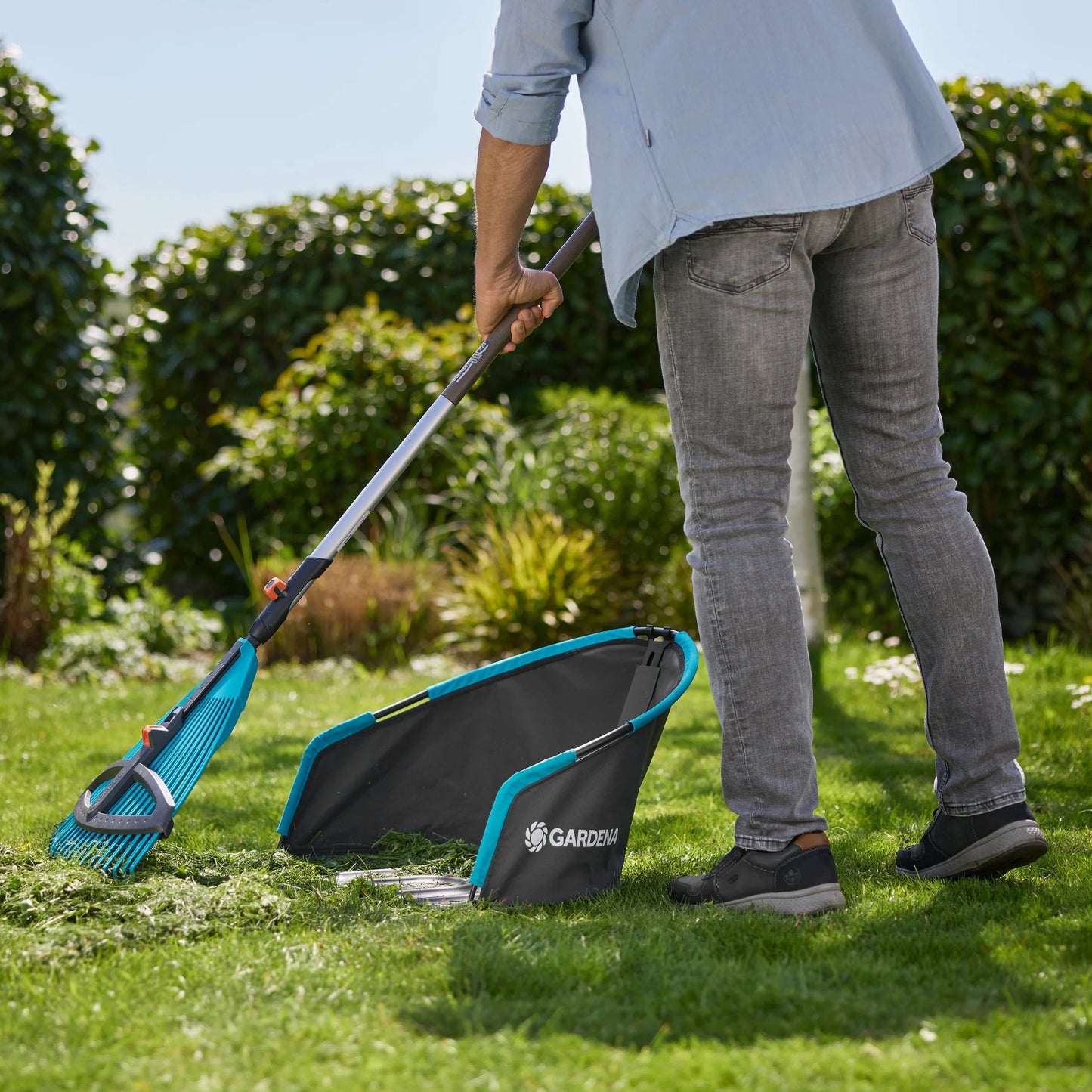 GARDENA grasopvangbak 49 liter opvangzak (grijs turquoise, 11770-20)