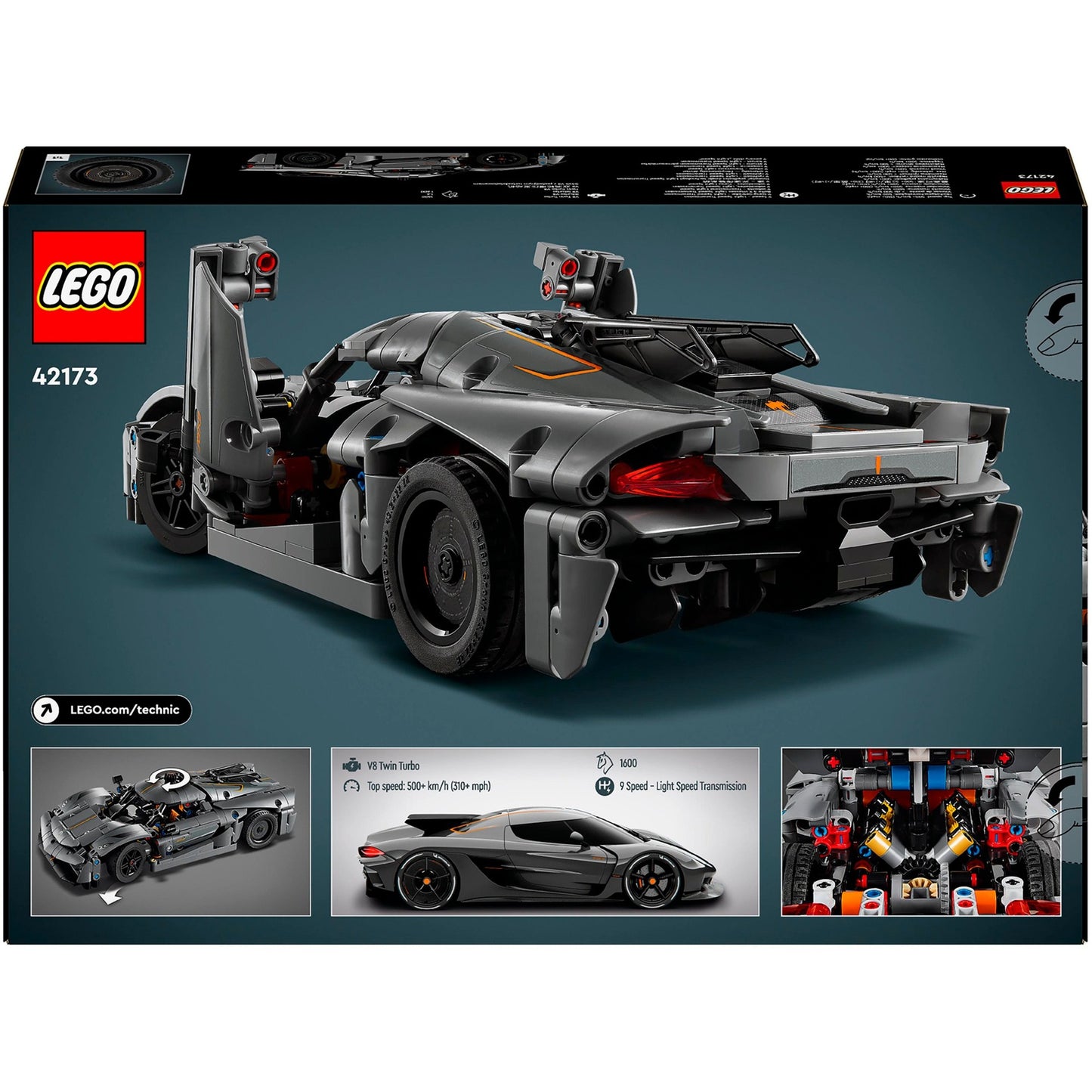 LEGO technic 42173 koenigsegg jesko absolut grijze hypercar
