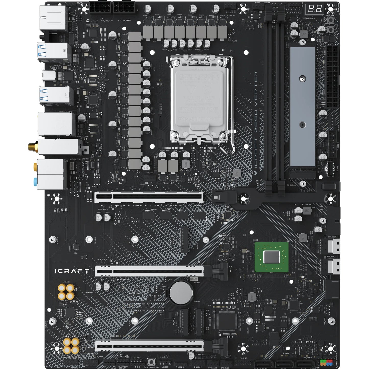 MAXSUN ms-icraft z890 vertex socket 1851 moederbord (zwart, raid, 5 gb-lan, wlan, bt, sound, atx)