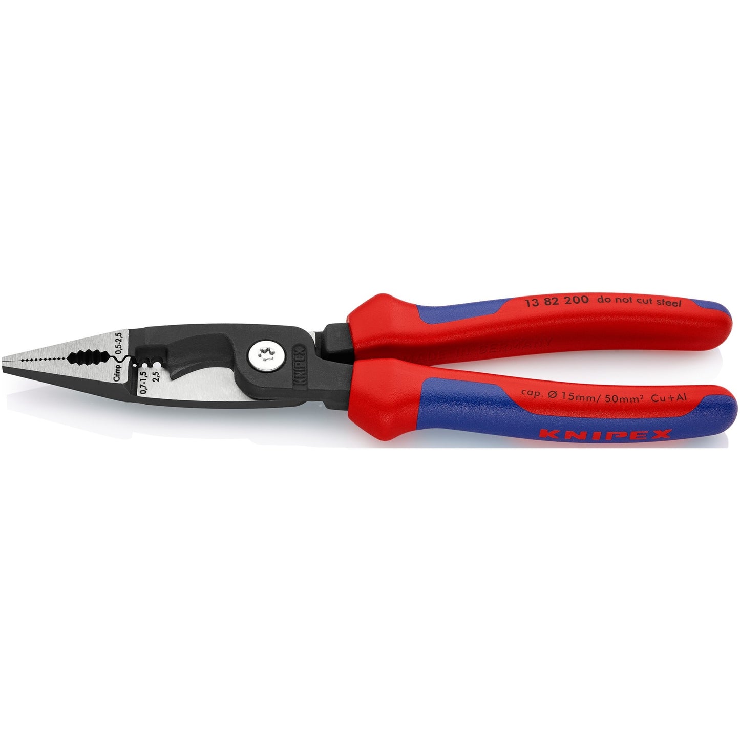 KNIPEX elektro-installatietang 13 82 200 (rood blauw, slank ontwerp, geschroefde verbinding)