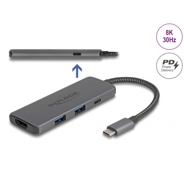 DeLOCK usb type-c docking station 8k (donkergrijs, hdmi, usb, pd 3.0 100 w)