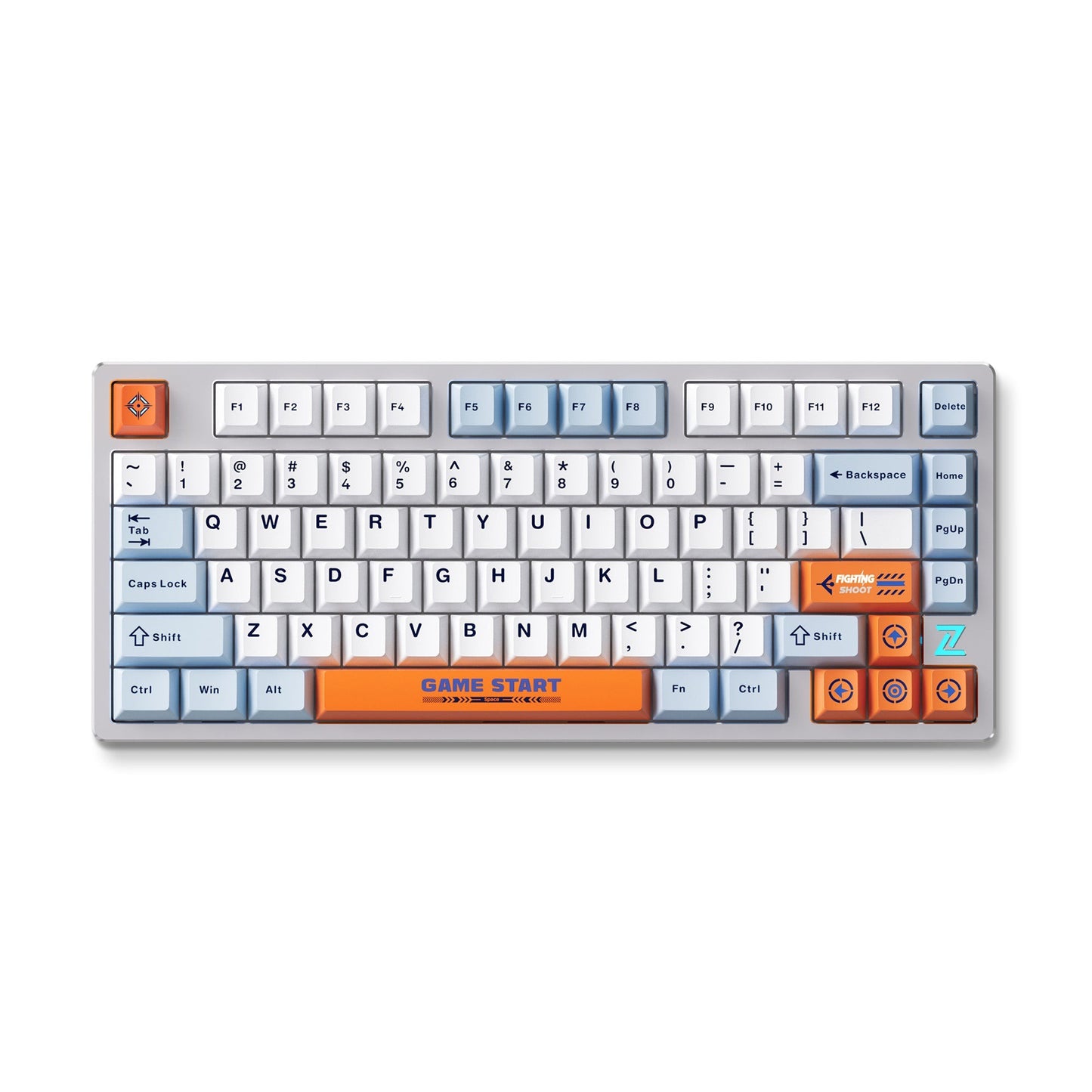 MCHOSE Z75S Orange Blue Snow Tiger Metal Top Cover Wireless Mechanical RGB toetsenbord (Grijs, US lay-out (QWERTY), TTC Snow Tiger, 75%, RGB, Hot swap, Double-shot PBT, draadloos | Bluetooth | USB-C)