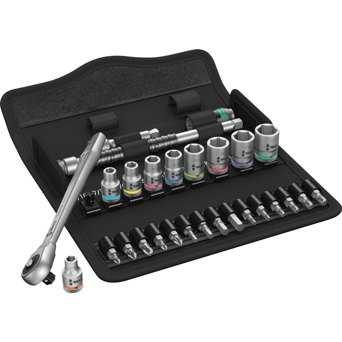 Wera 8100 sa 10 zyklop metalen ratelset, 1 4 gereedschapsset (zwart groen, 28-delige, volledig metalen ratel met vierkantaandrijving)