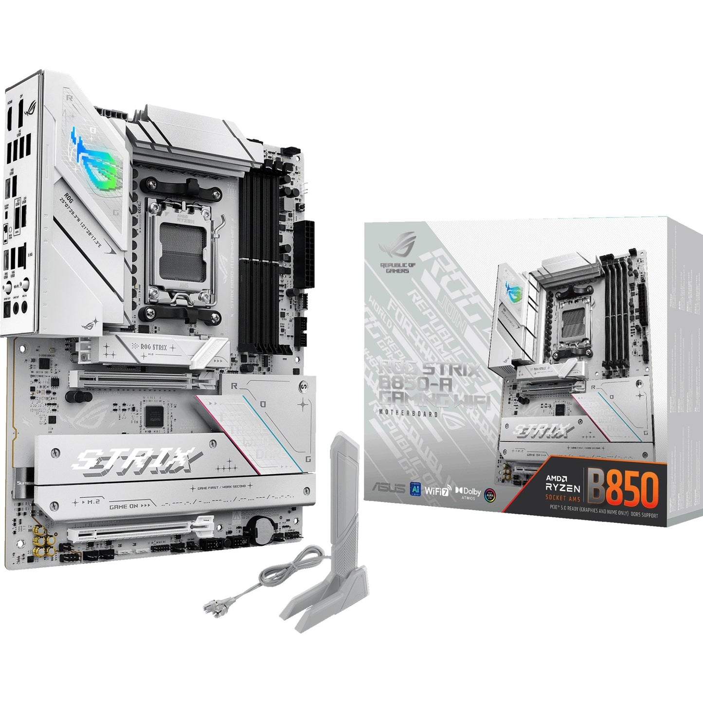 ASUS rog strix b850-a gaming wifi socket am5 moederbord (wit, 2.5gb-lan, wi-fi 7, bt, sound, atx)