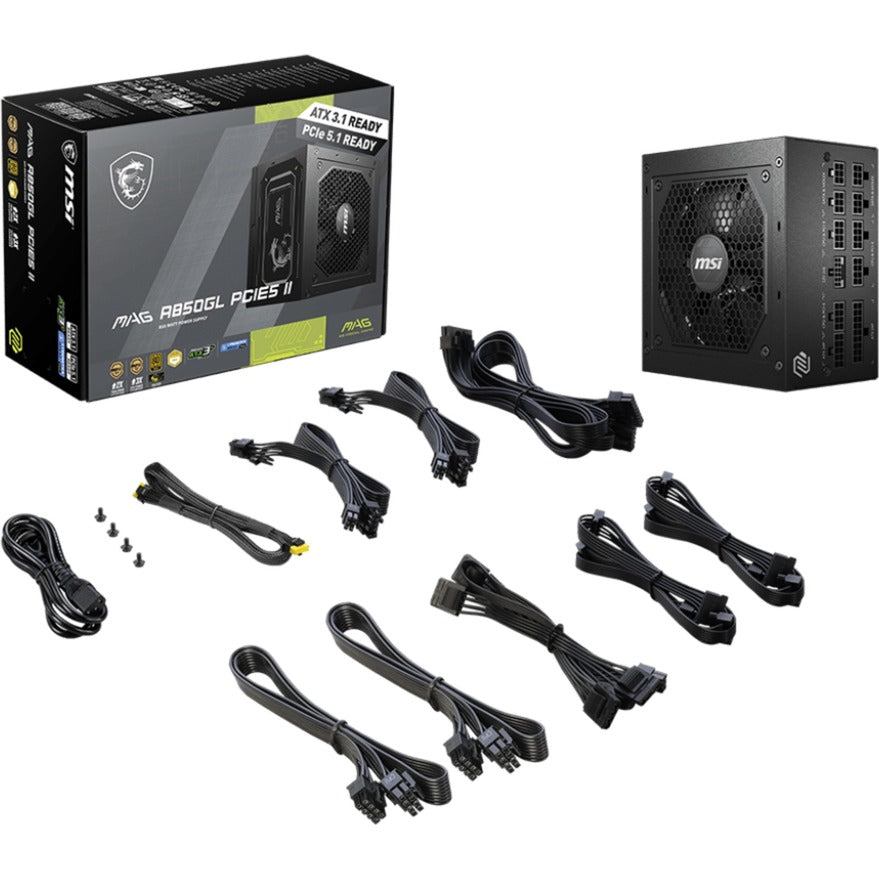 MSI mag a850gl pcie5 ii modulaire 850 watt voeding (zwart, 1x 12v-2x6, 4x pcie)