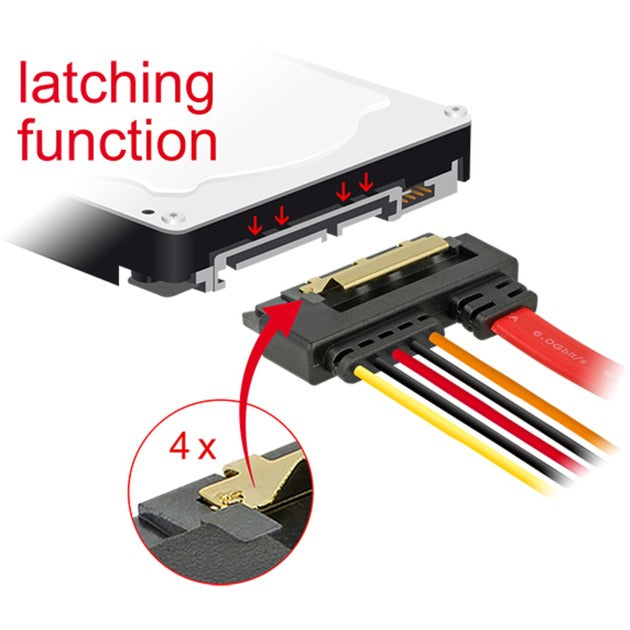 DeLOCK sata 7-pin + 15-pin > sata 22-pin adapter (zwart rood, 0,3 meter)