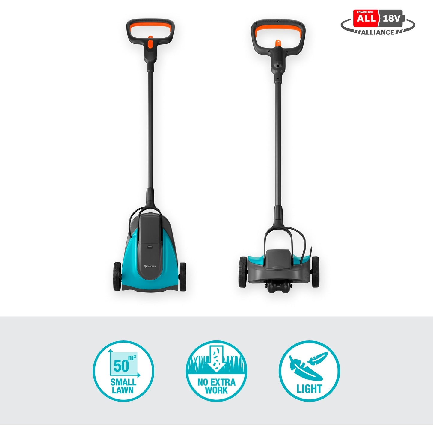 GARDENA handymower 22 18v p4a set grasmaaier (grijs turquoise, 14620-20, accu inbegrepen)