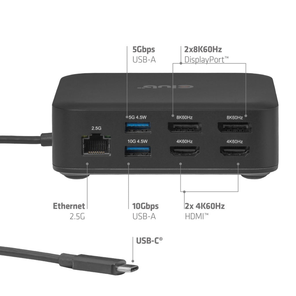 Club 3D 12-1 usb-c® quad displaylink dockingstation (zwart)