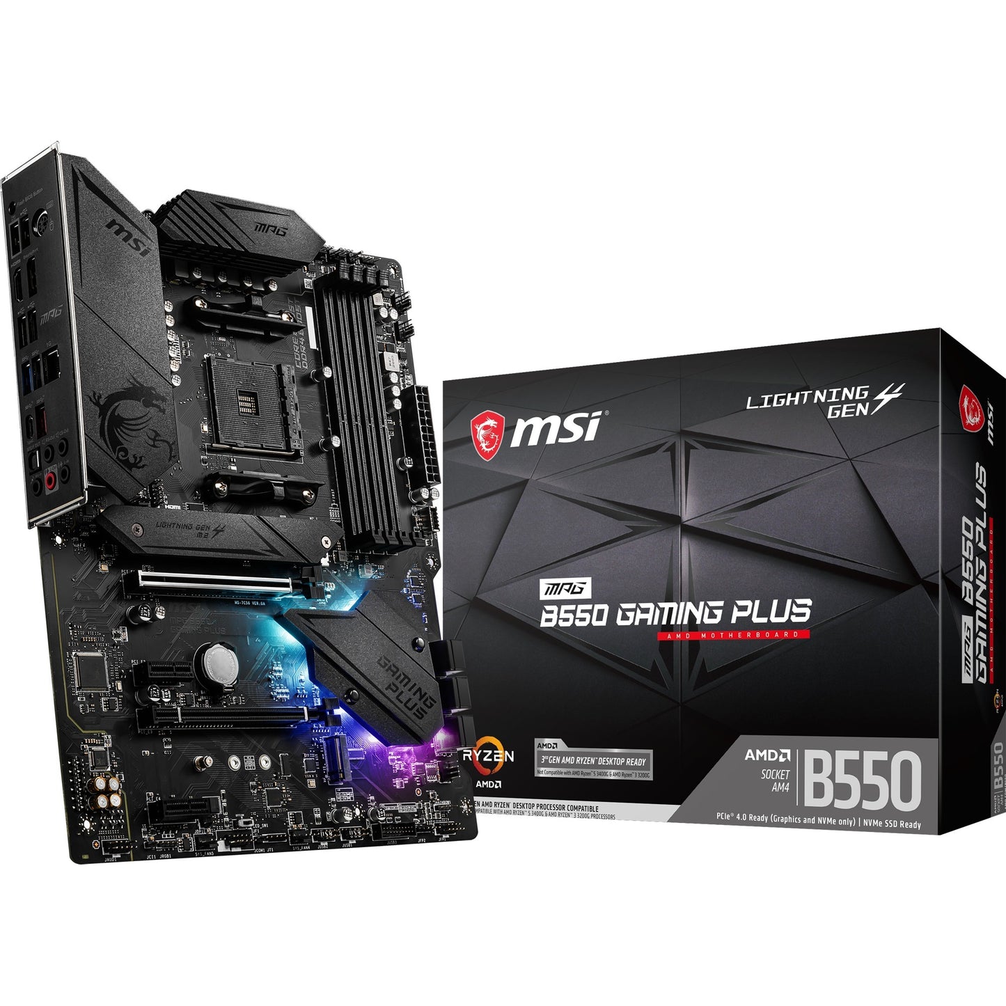 MSI mpg b550 gaming plus socket am4 moederbord (zwart, raid, gb-lan, sound, atx)