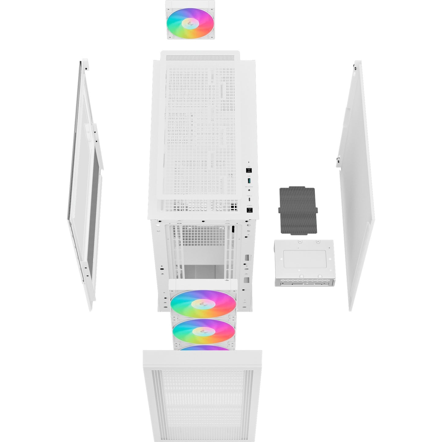 DeepCool ch560 midi tower behuizing (wit | 1x usb-a | 1x usb-c | rgb | tempered glass)