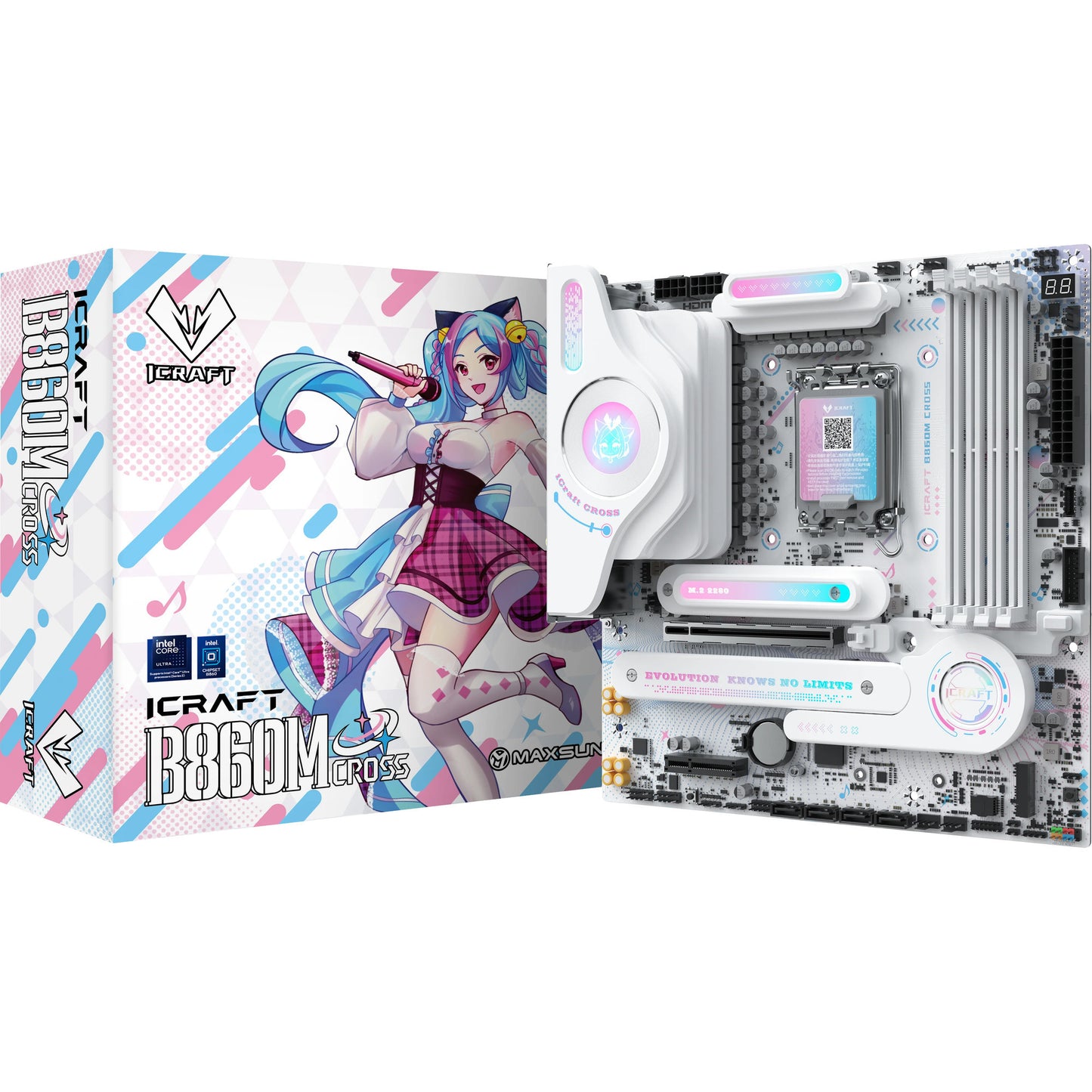 MAXSUN ms-icraft b860m cross socket 1851 moederbord (wit, raid, 5 gb-lan, wlan, bt, sound, µatx)