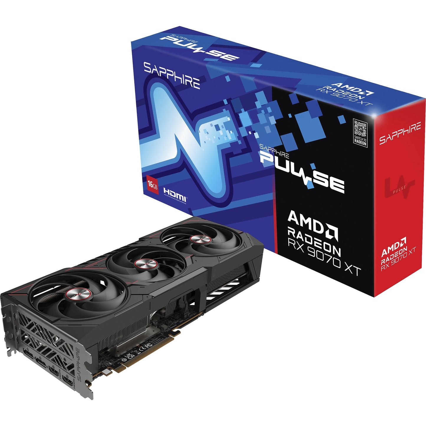 SAPPHIRE radeon rx 9070 xt pulse grafische kaart (zwart, 2x displayport, 2x hdmi 2.1, rdna4)