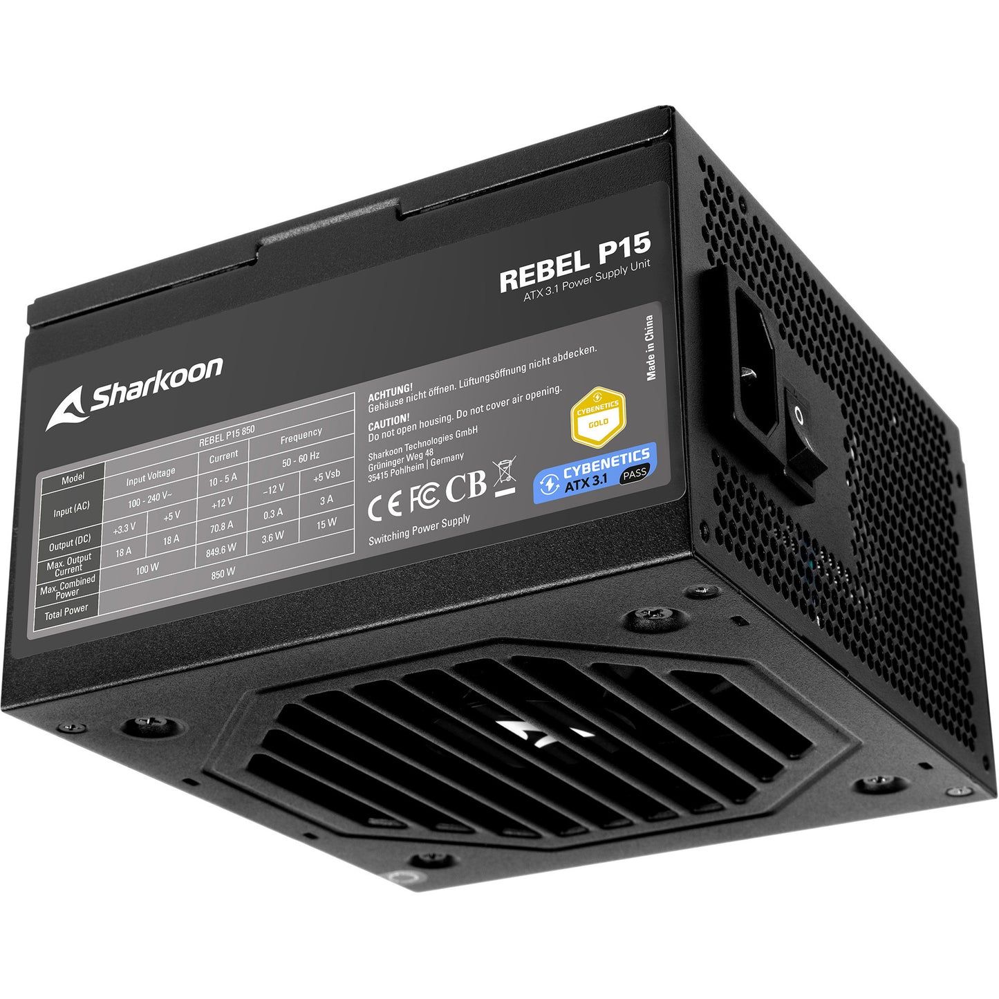 Sharkoon rebel p15 850 watt voeding (zwart, 1x 12v-2x6, 4x pcie)