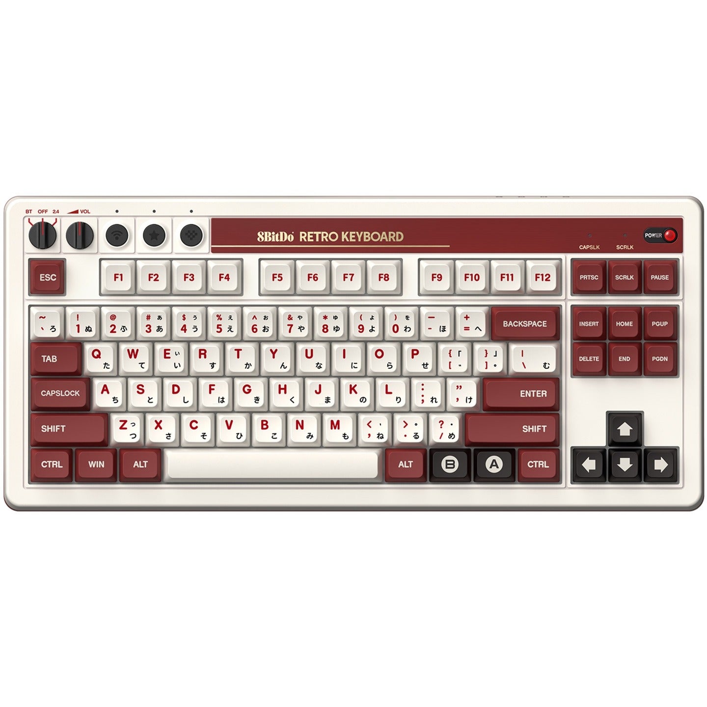 8BitDo retro mechanical keyboard fami edition (beige, us lay-out (qwerty), kailh box white, 80% (tkl), bluetooth low energy, wireless 2.4g, usb)