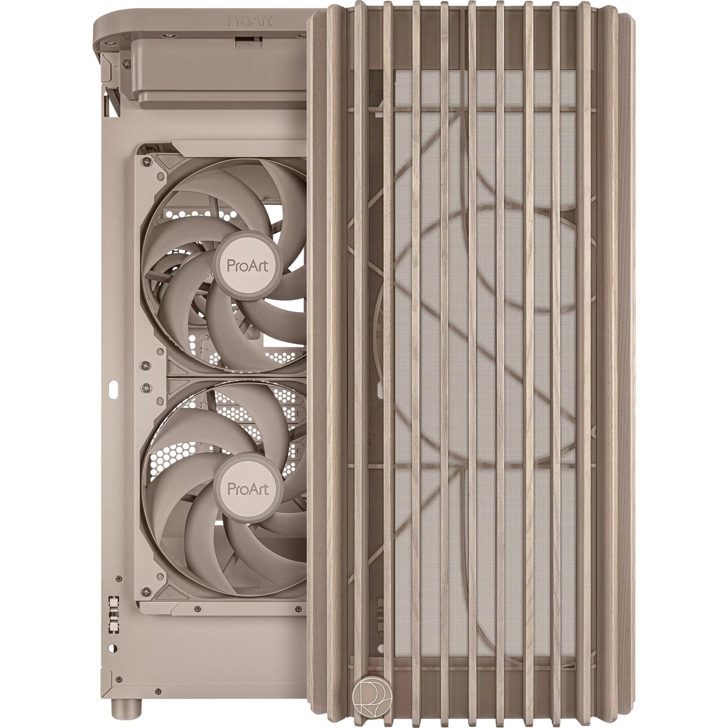 ASUS proart pa401 wood edition - mesh panel midi tower behuizing (beige houtkleur | 2x usb-a | 1x usb-c)