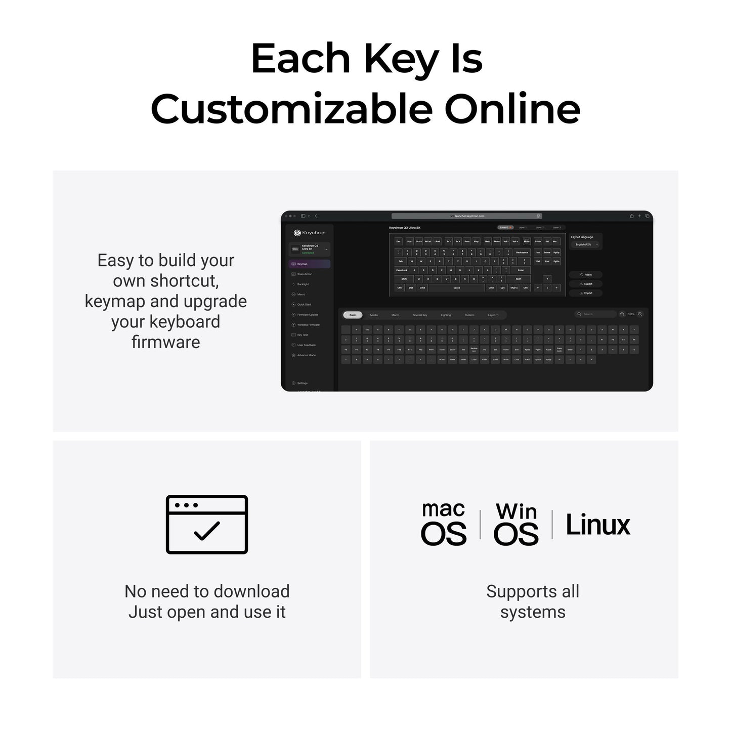 Keychron q3 ultra-m1 8k wireless custom mechanical keyboard (zwart, us lay-out (qwerty), silk pom red, 80% (tkl), rgb, hot swap, 8k, 2.4 ghz | bluetooth 5.2 | usb-c)
