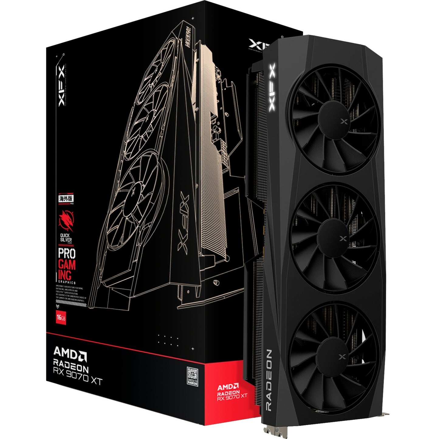 XFX radeon rx 9070 xt quicksilver grafische kaart (zwart, rdna4, gddr6, 3x displayport, 1x hdmi 2.1)