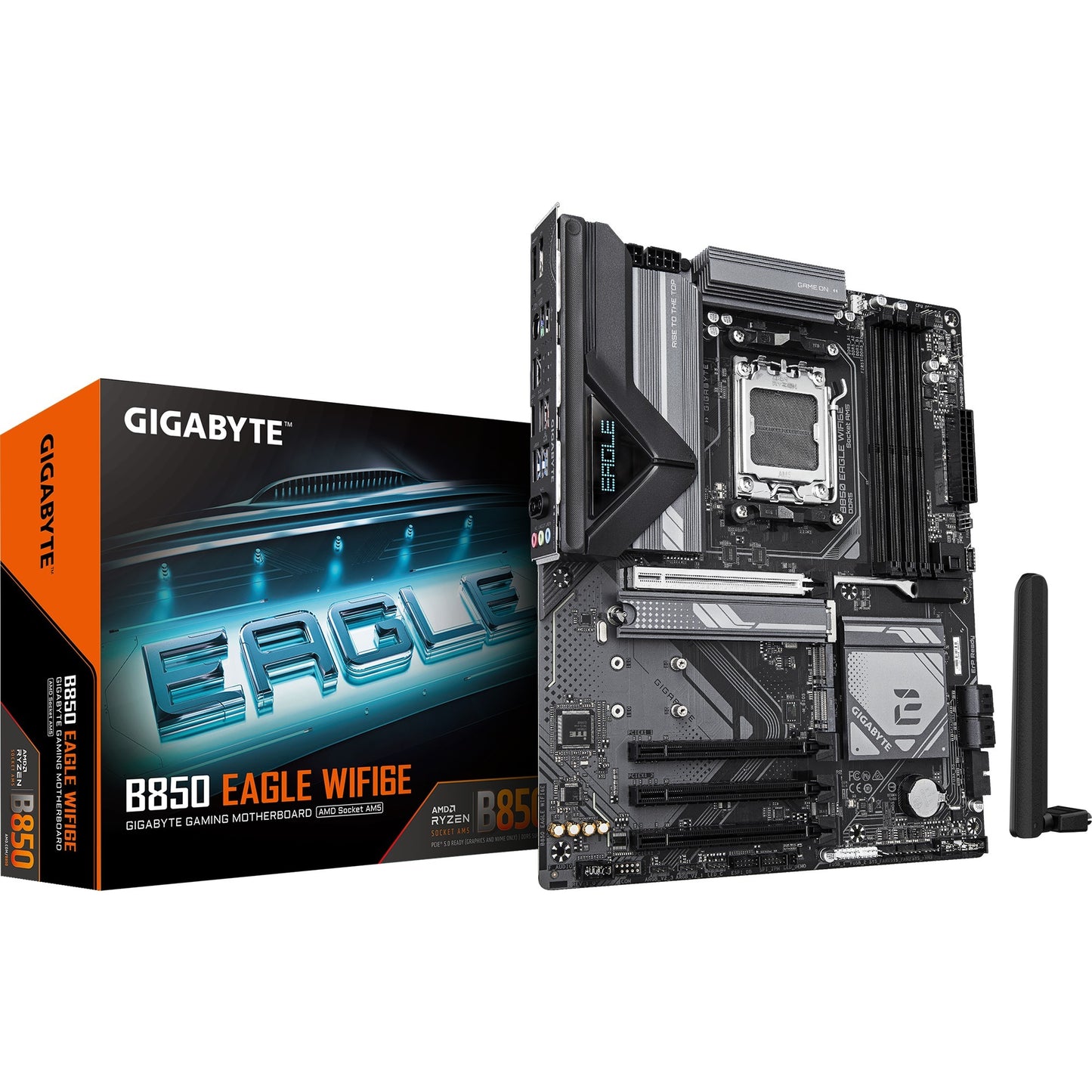 GIGABYTE b850 eagle wifi6e socket am5 moederbord (zwart grijs, raid, gb-lan, wi-fi 6e, bt, sound, atx)