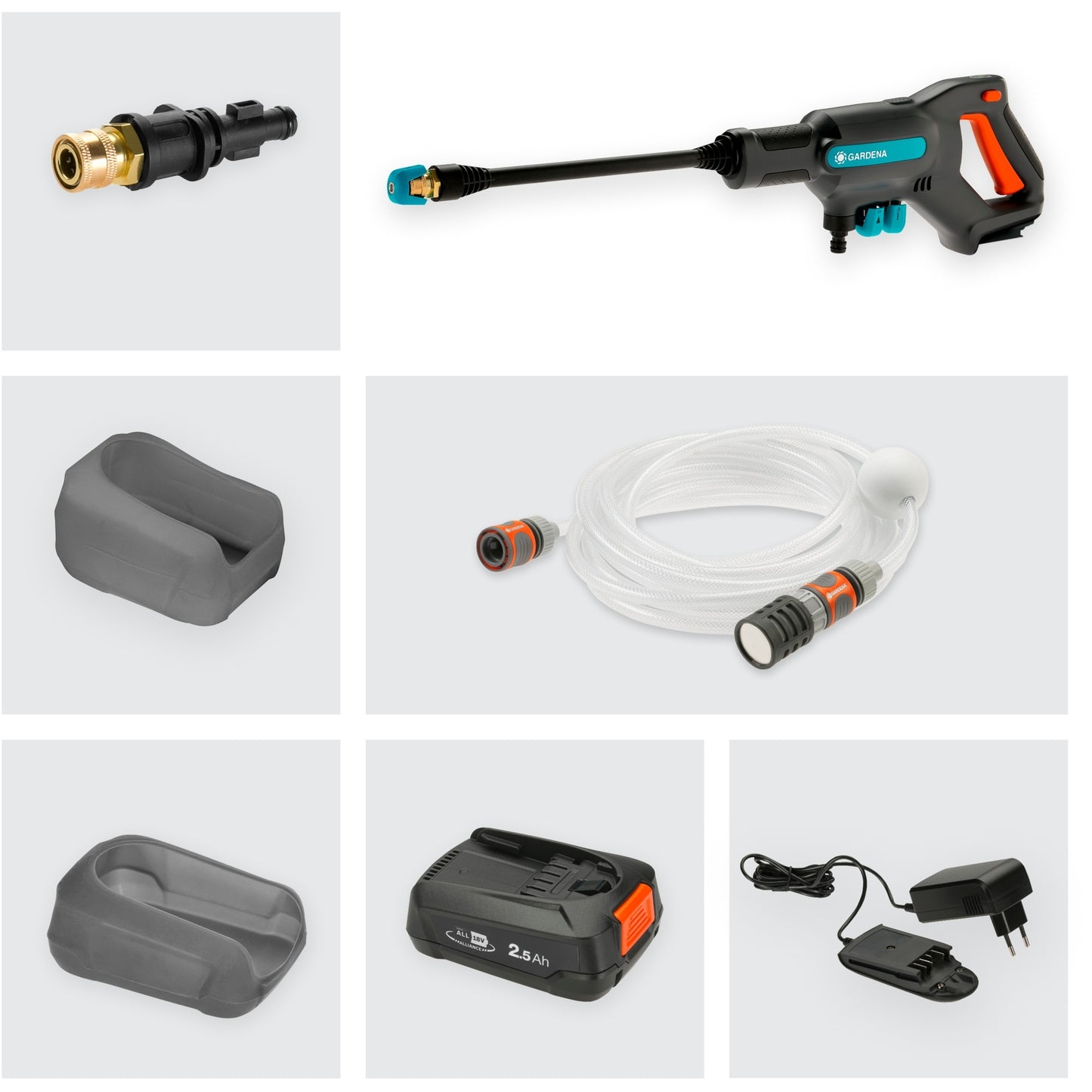 GARDENA aquaclean 24 18 v p4a kant-en-klare set drukreiniger (grijs turquoise, 14800-20, accu inbegrepen)