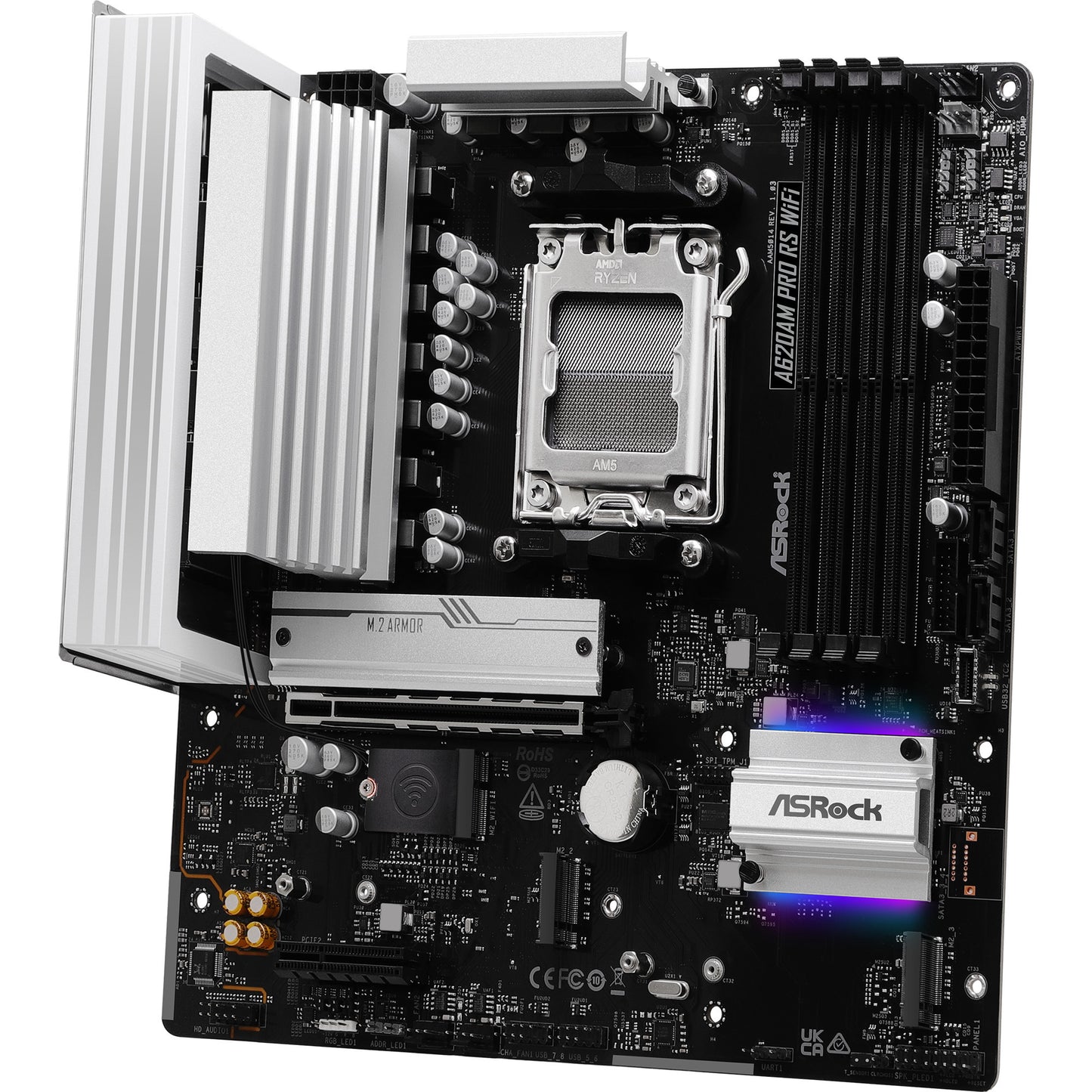 ASRock a620am pro rs wifi socket am5 moederbord (raid, 2.5 gb-lan, wlan, bt, sound, µatx)