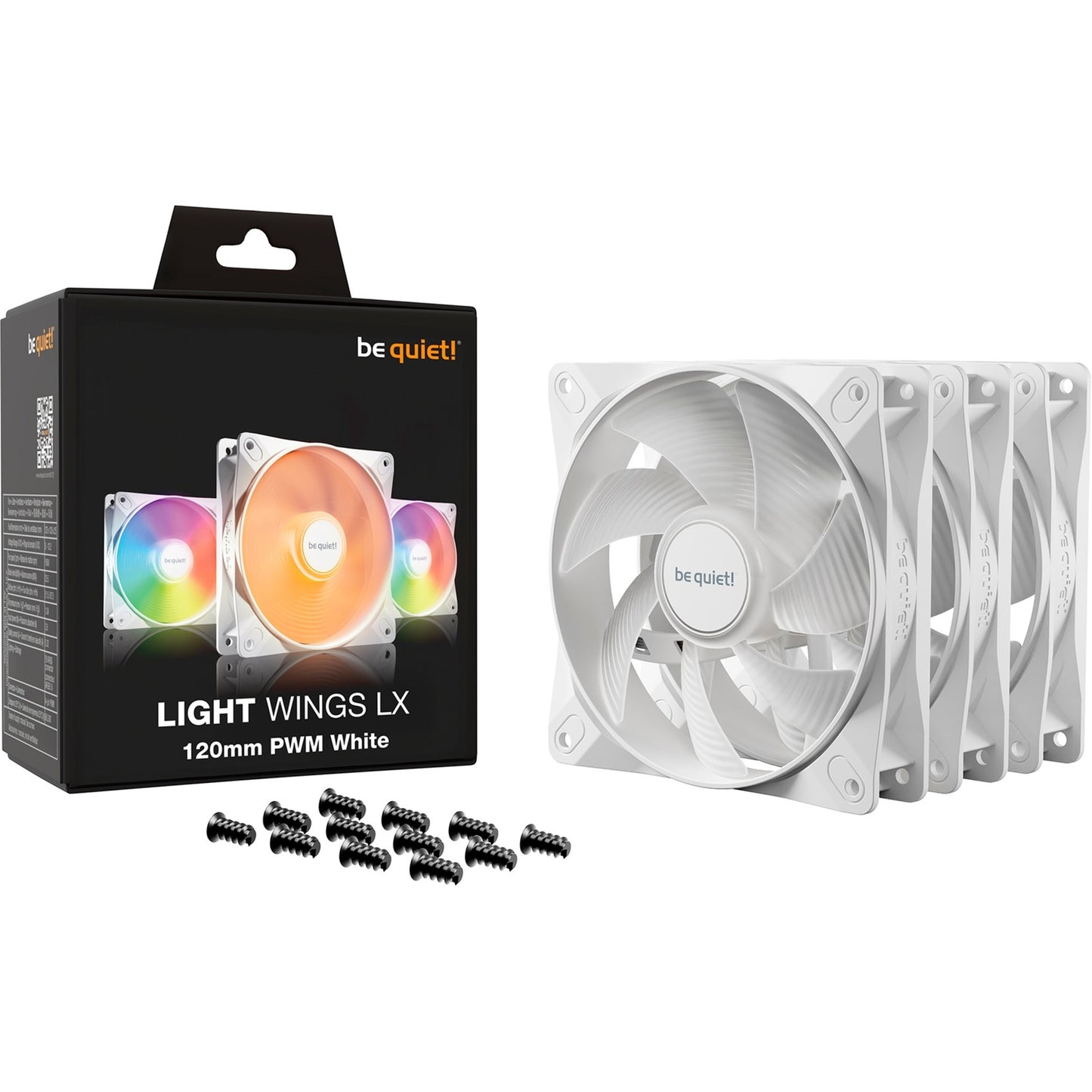 Be Quiet! light wings lx pwm rgb case fans (wit, 3 stuks, 120 x 120 x 25 mm)