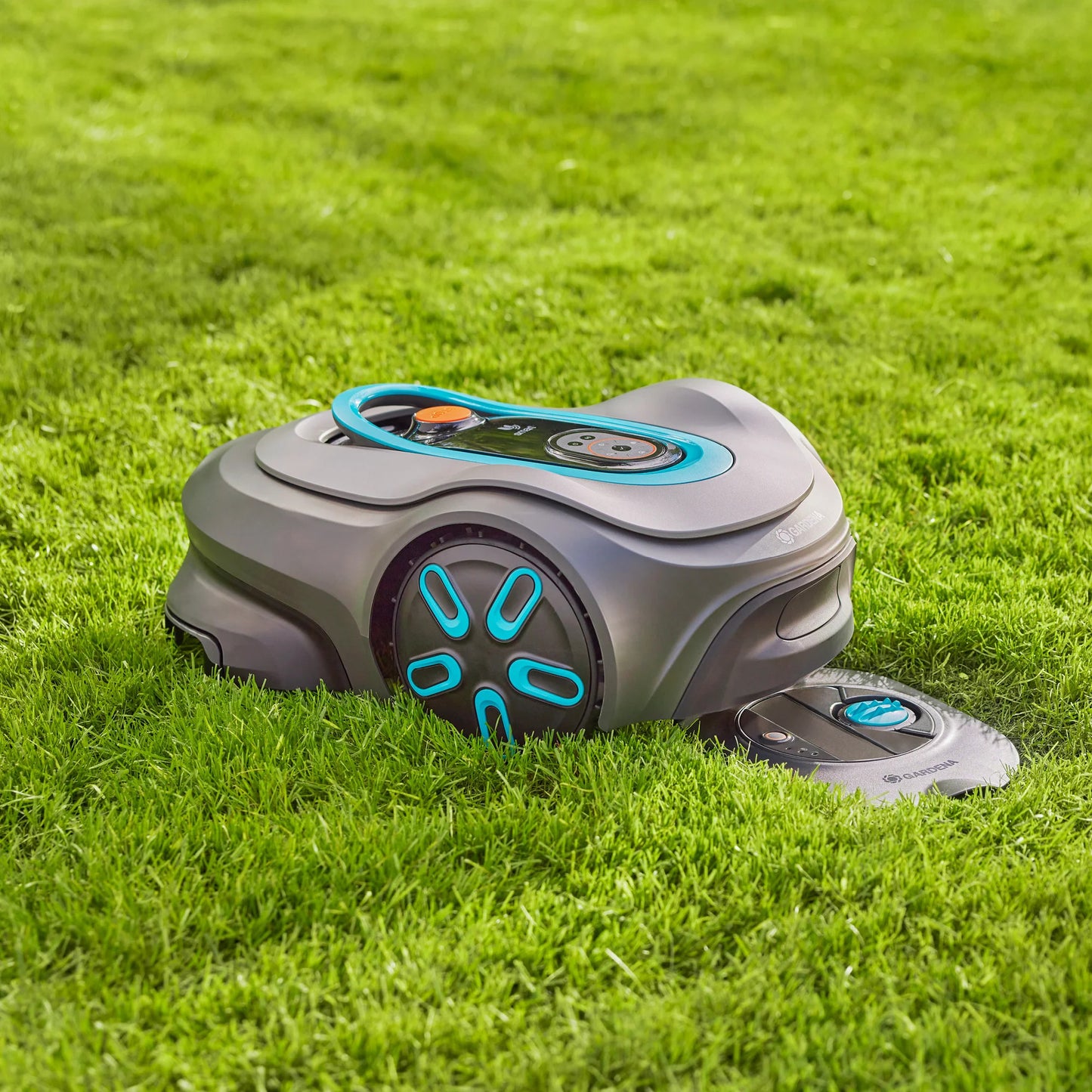 GARDENA pipeline-irrigatiesysteem aquaprecise op zonne-energie voor gazon sprinklersysteem (grijs turquoise)