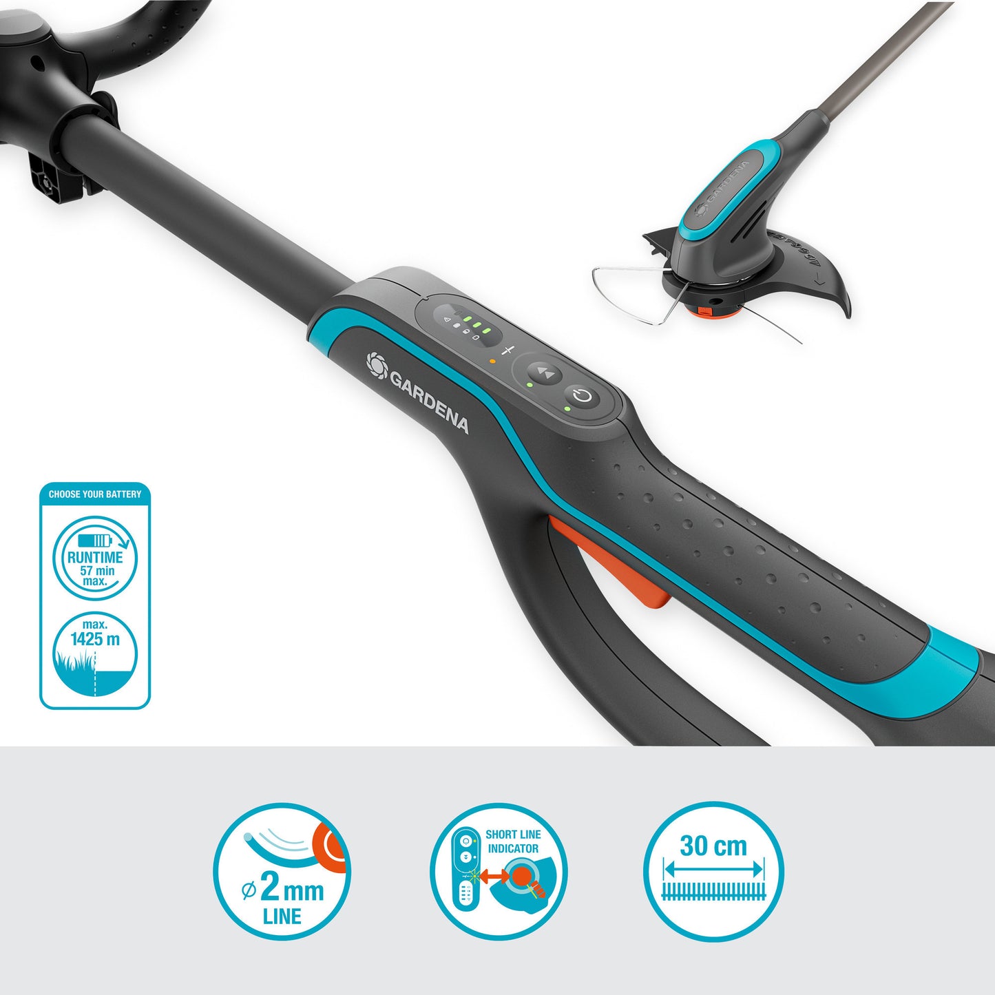 GARDENA powertrim 30 18v grastrimmer (grijs turquoise, accu en lader niet inbegrepen)