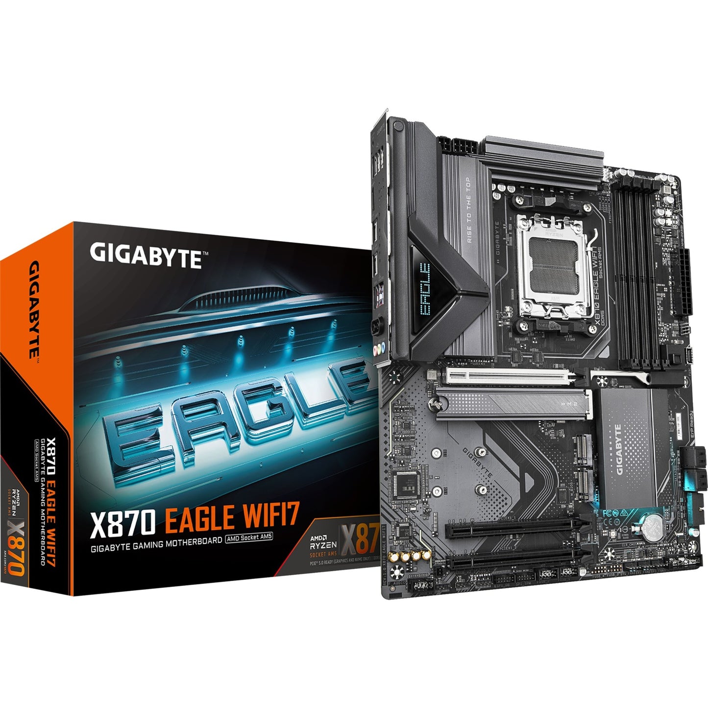 GIGABYTE x870 eagle wifi7 socket am5 moederbord (zwart grijs, raid, 2.5gb-lan, wi-fi 7, bt, sound, atx)