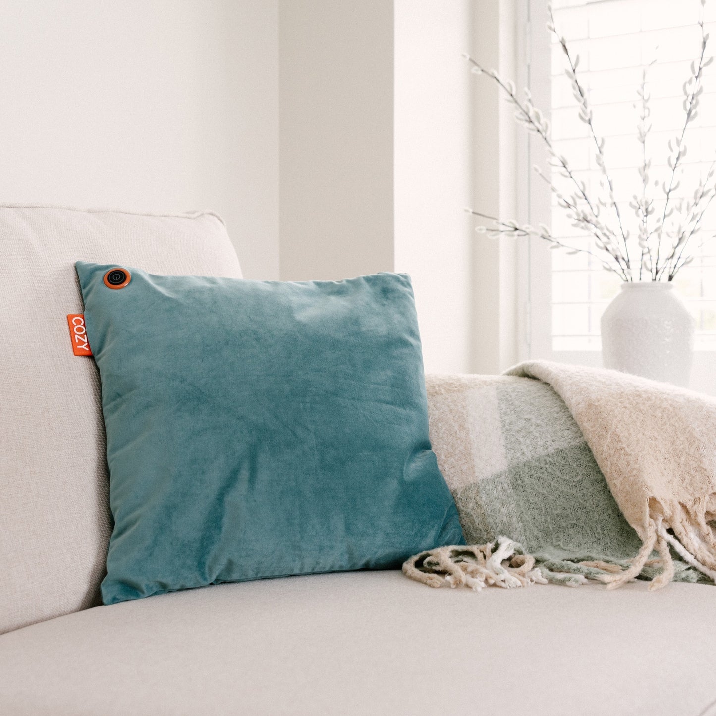 Cozy Una Velvet 45 x 45 cm draadloos warmtekussen (Blauwgroen, Powerbank 5000 mAh)