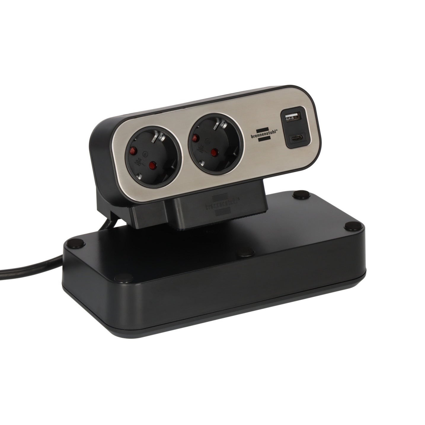 Brennenstuhl estilo duplex stekkerdoos met schakelaar stekkerdoos (zwart zilver, 1x usb c, 1x usb a)
