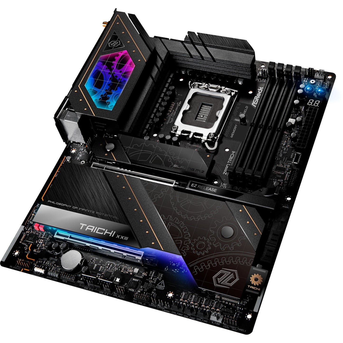 ASRock z890 taichi socket 1851 moederbord (zwart, raid, 5gb-lan, 2.5gb-lan, wi-fi 7, bt, sound, atx)