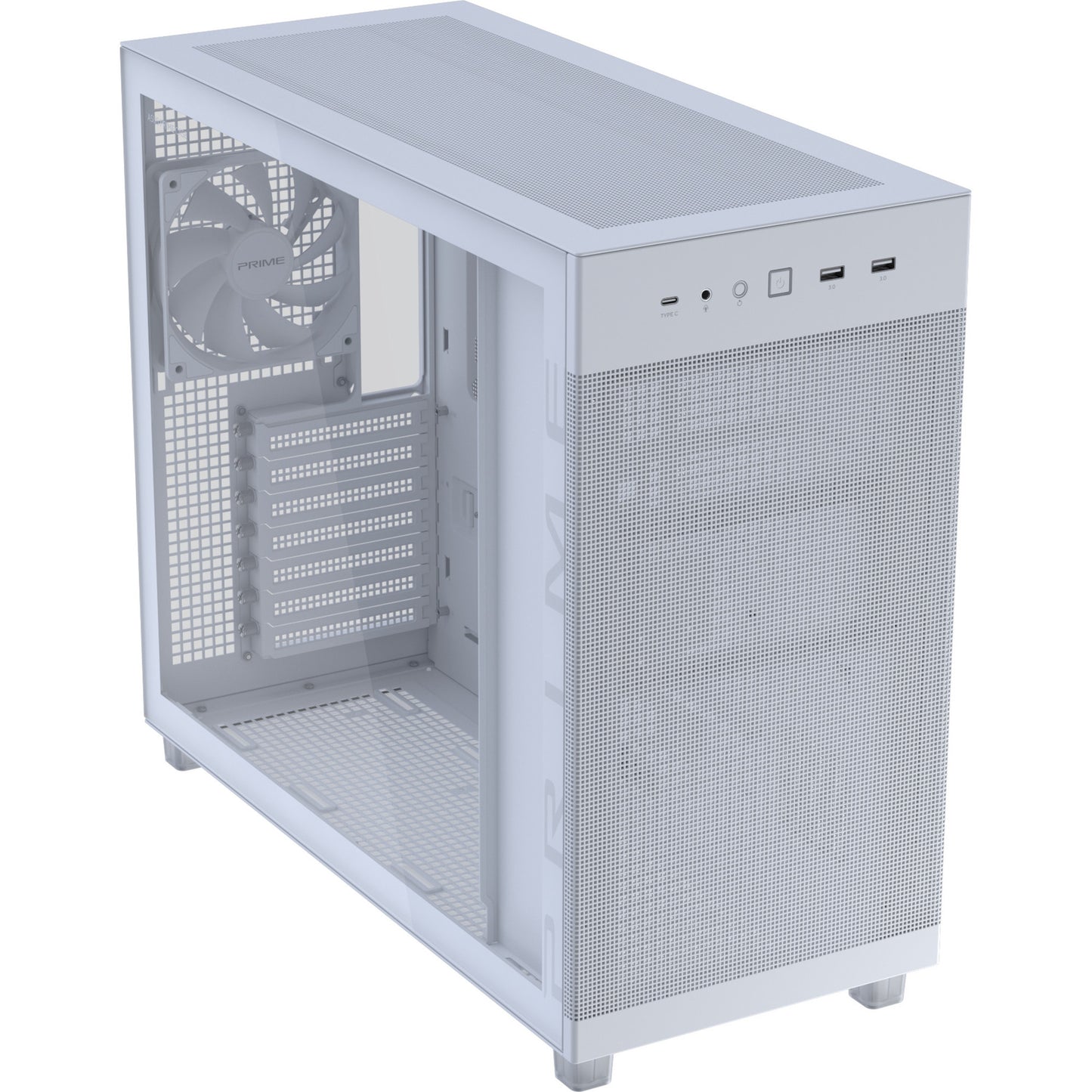 ASUS prime ap303 - tempered glass panel midi tower behuizing (wit | 2x usb-a | 1x usb-c | tempered glass)