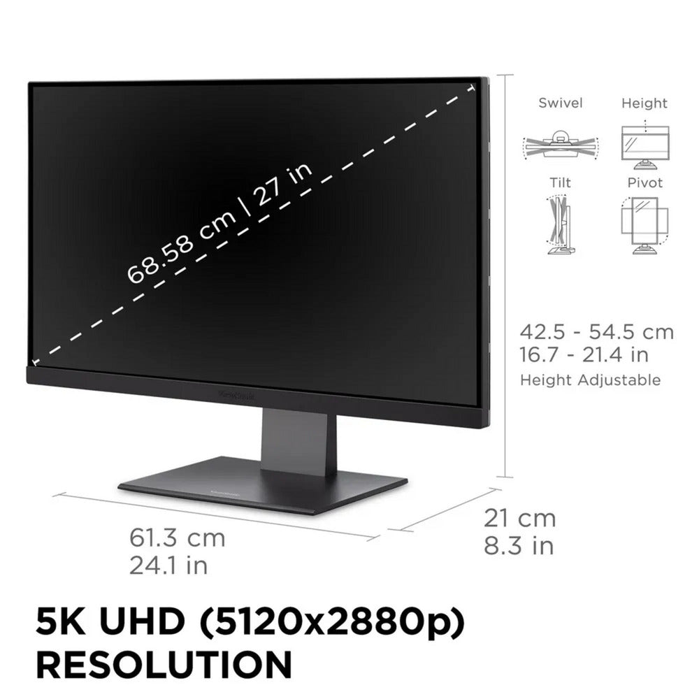 ViewSonic vp2788-5k mac-compatible 27 4k uhd monitor (zwart, 2x thunderbolt 4, 1x hdmi, 1x displayport, usb-a, usb-c)
