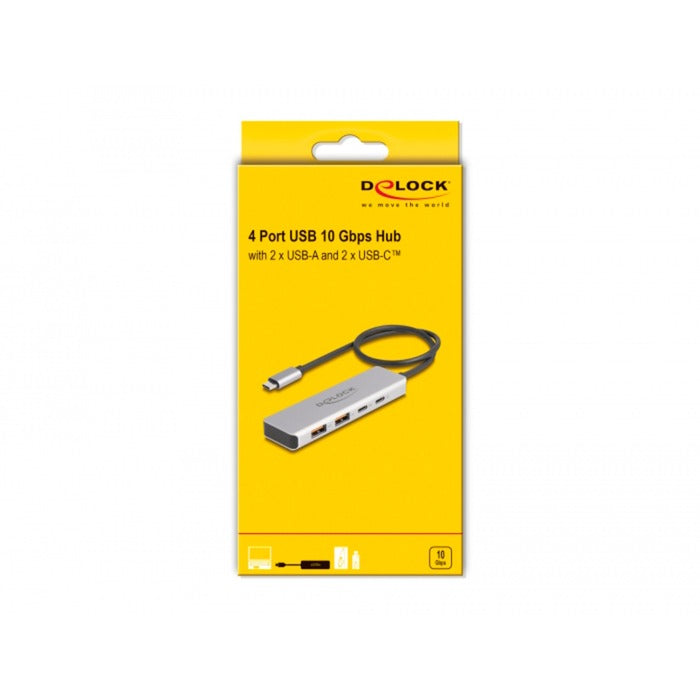 DeLOCK usb 10 gbps usb-c hub usb-hub (grijs, 2x usb-a 3.2 (10 gbit s), 2x usb-c 3.2 (10 gbit s))