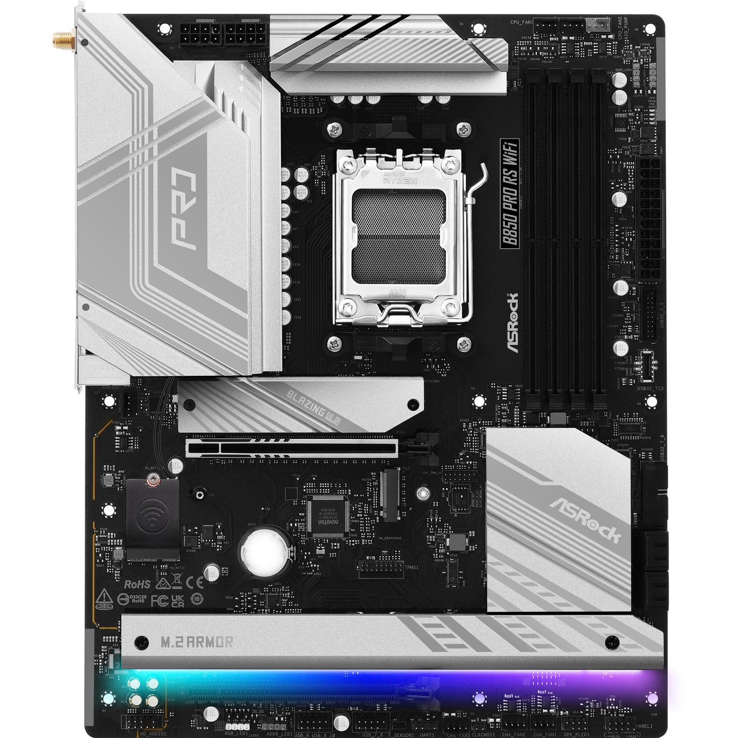 ASRock b850 pro rs wifi socket am5 moederbord (raid, 2,5gb-lan, wlan, bt, sound, atx)