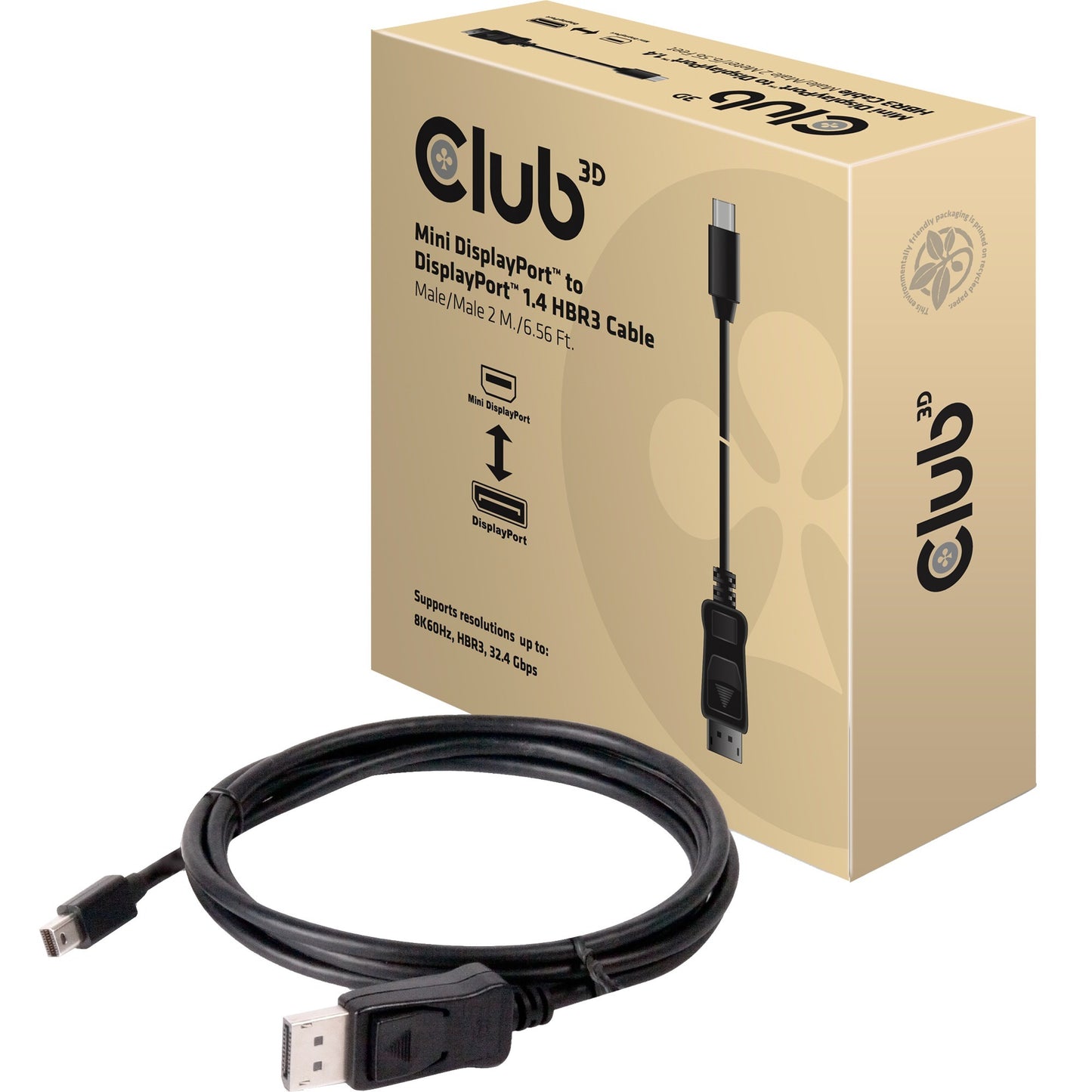 Club 3D mini displayport > displayport 1.4 hbr3 kabel (zwart, 2 meter)