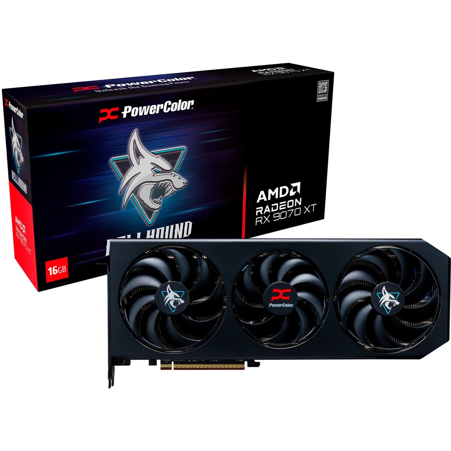 PowerColor radeon rx 9070 xt hellhound 16gb oc grafische kaart (zwart, rdna4, gddr6, 3x displayport, 1x hdmi)
