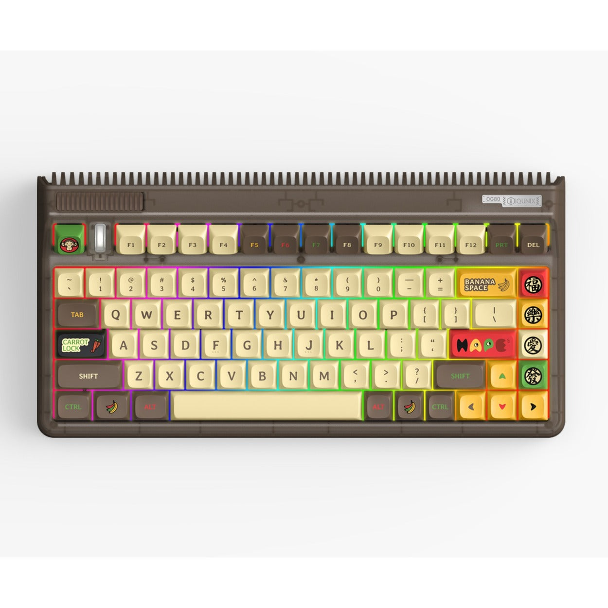 Iqunix OG80 Happy Ape Wireless Mechanical Keyboard (Zwart, US lay-out (QWERTY), TTC Holy Panda, 80% (TKL), RGB leds, Hot-swappable, PBT, 2.4GHz | Bluetooth 5.1 | USB-C)