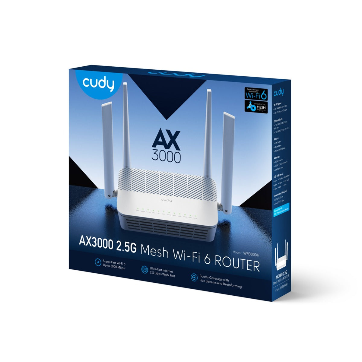 Cudy ax3000 2.5g wi-fi 6 mesh router (wit, wr3000h, mesh)
