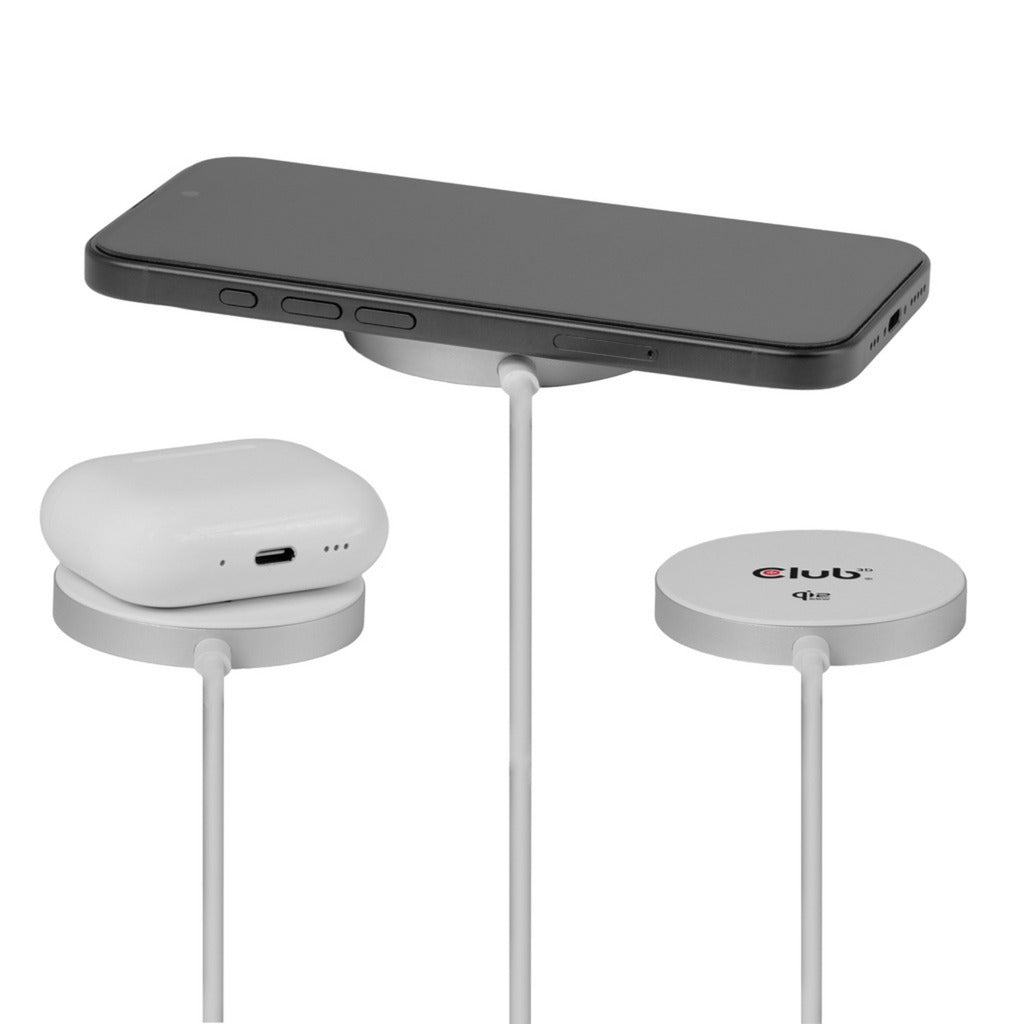 Club 3D cac-3026 qi2 25w draadloze oplader (wit, qi-gecertificeerd, magsafe-compatibel, magnetisch pad)