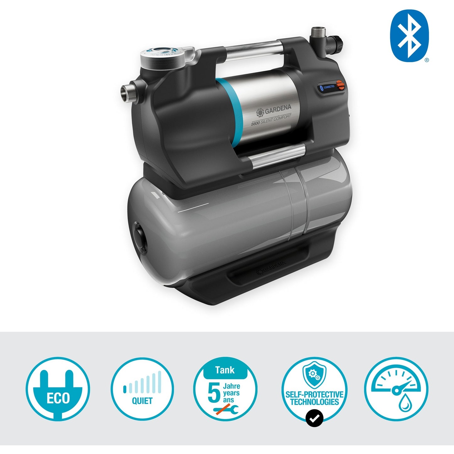 GARDENA hydrofoorpomp 5600 silentcomfort (grijs roestvrij staal, bluetooth)
