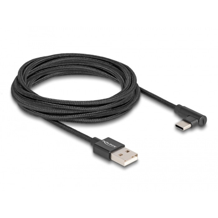DeLOCK usb 2.0 cable type-a male to usb type-c male angled, 3m kabel (zwart)