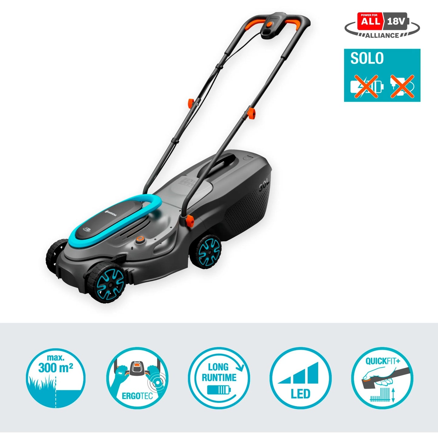 GARDENA accugrasmaaier powermax 32 18v p4a solo (zwart grijs, accu en oplader niet inbegrepen, power for all alliance)