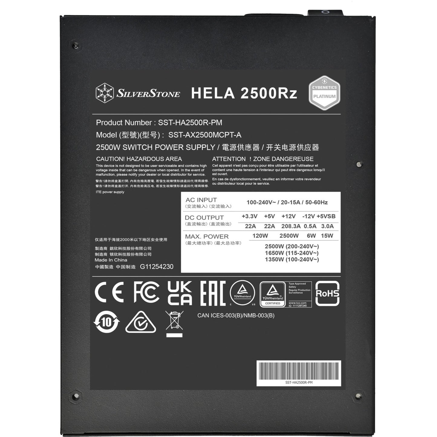 SilverStone hela 2500r 2500 watt voeding (zwart, 4x 12v-2x6, 7x pcie)