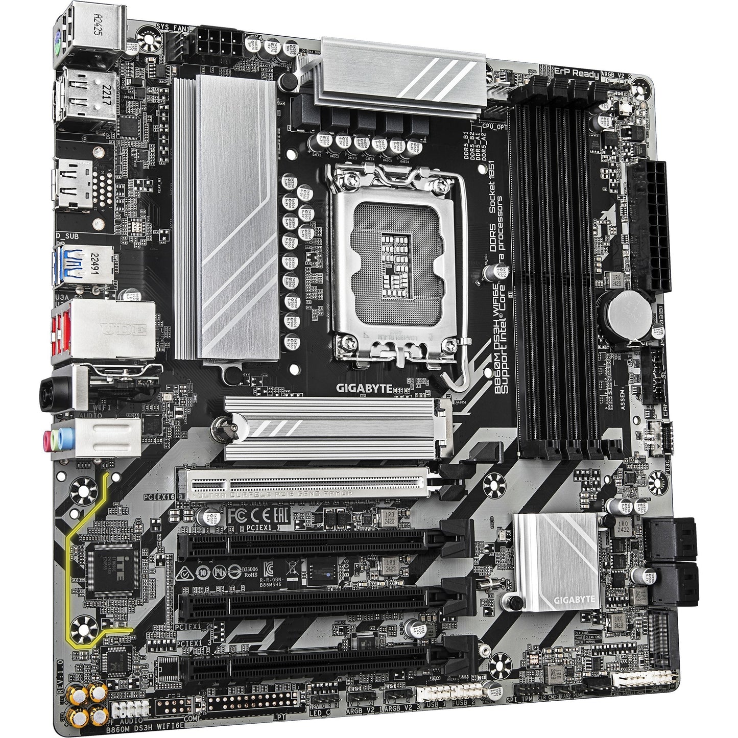 GIGABYTE b860m ds3h wifi6e socket 1851 moederbord (raid, 2.5gb-lan, wi-fi 6e, bt, sound, µatx)