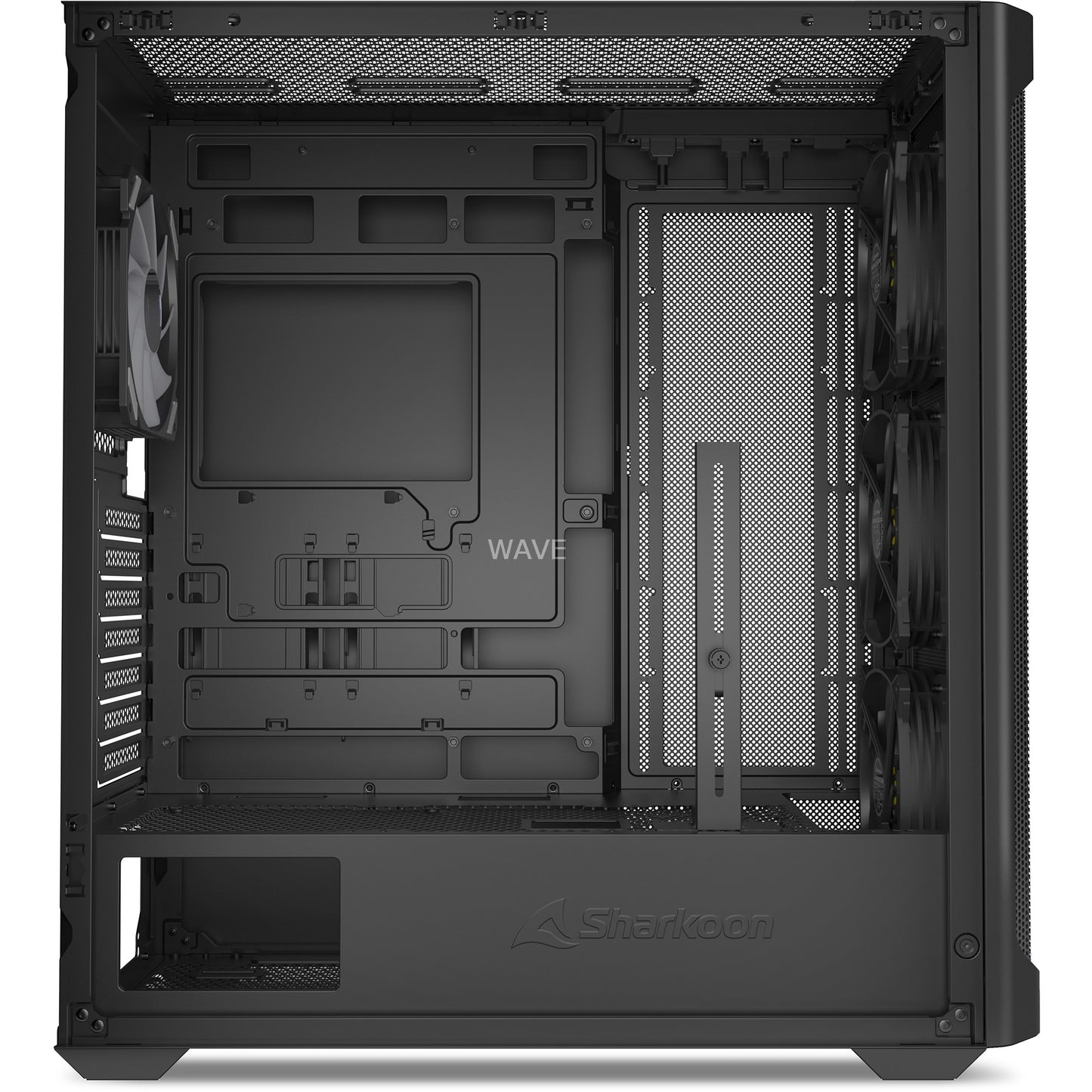 Sharkoon ak4w rgb strip midi tower behuizing (zwart | 2x usb-a | 1x usb-c | rgb | tempered glass)
