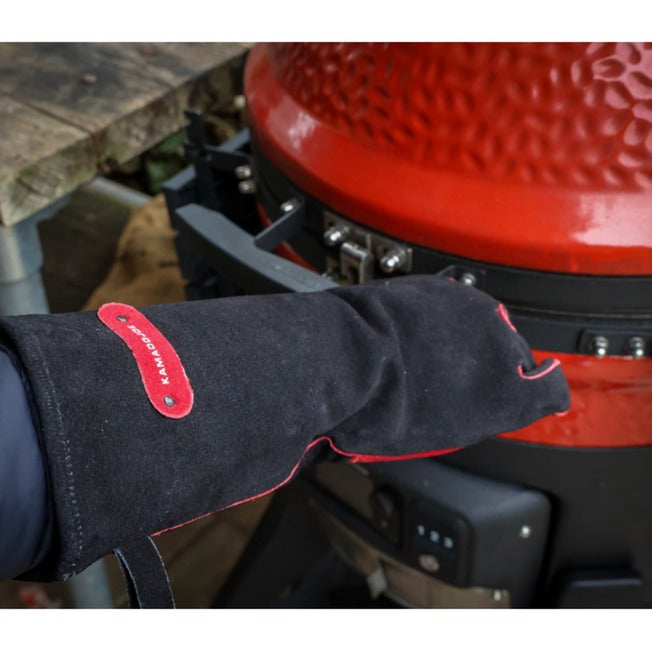 Kamado Joe leather gloves handschoen (zwart rood)
