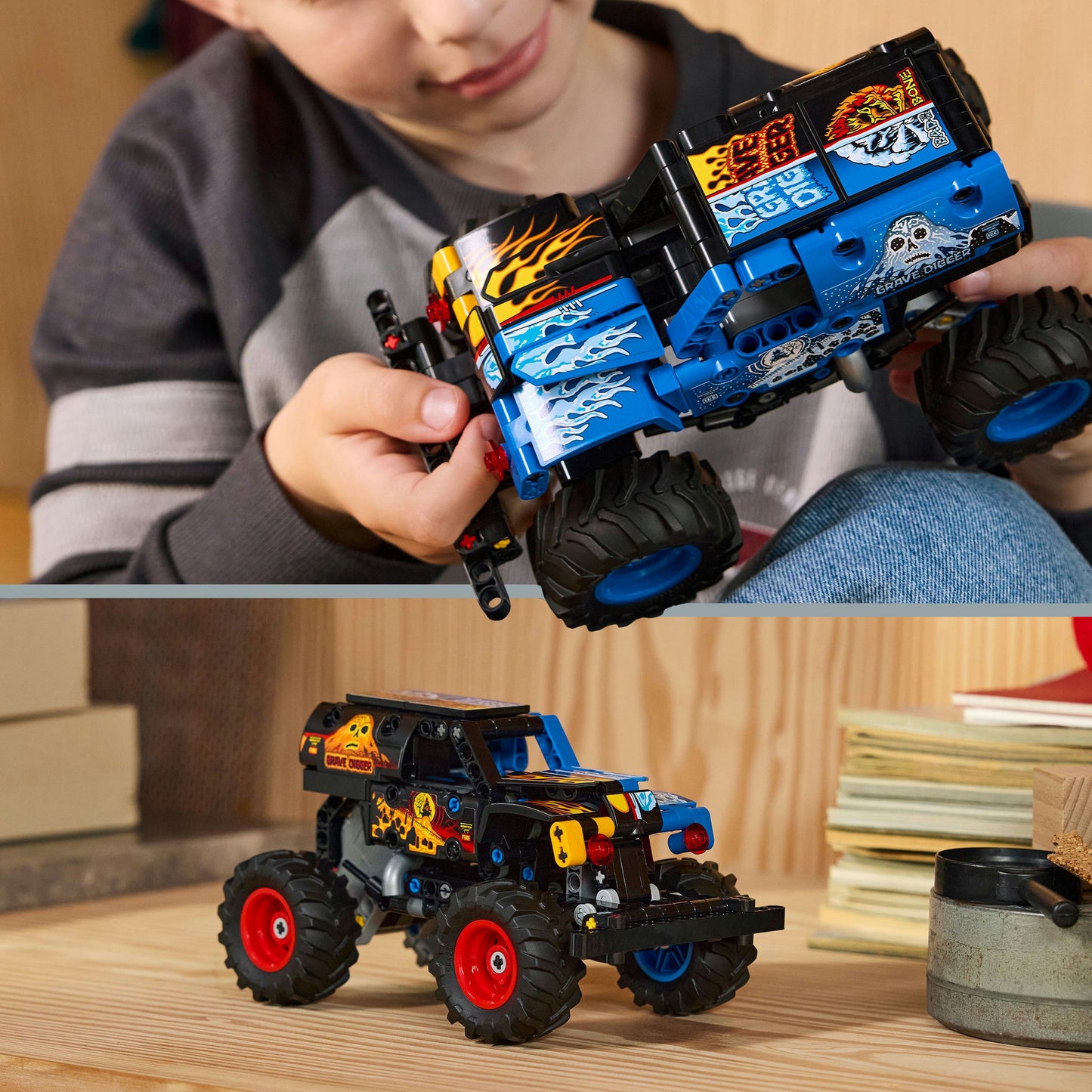 LEGO technic 42219 monster jam grave digger vuur en ijs