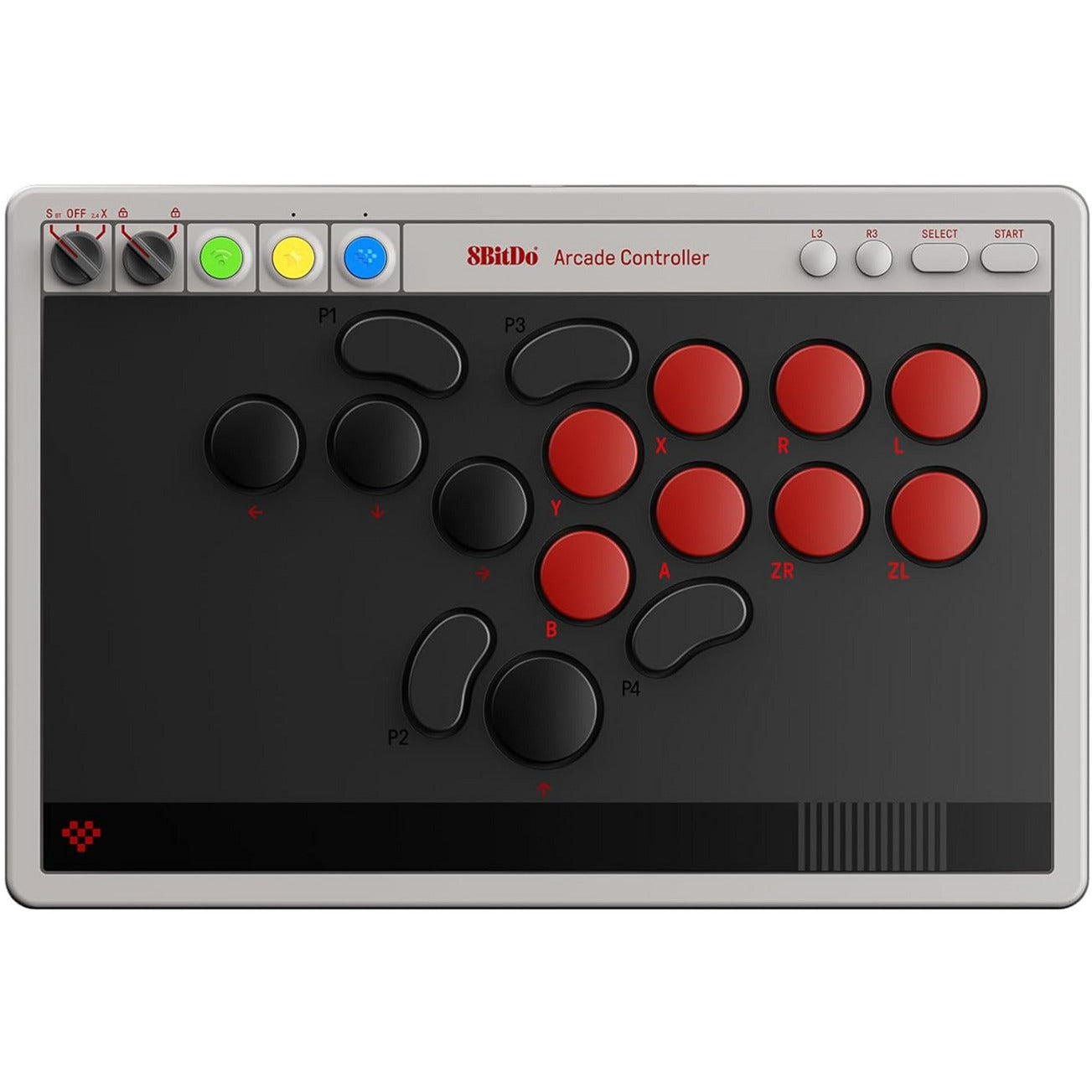 8BitDo arcade controller (grijs rood, 2.4 ghz bluetooth usb, nintendo switch 1 + 2, pc)