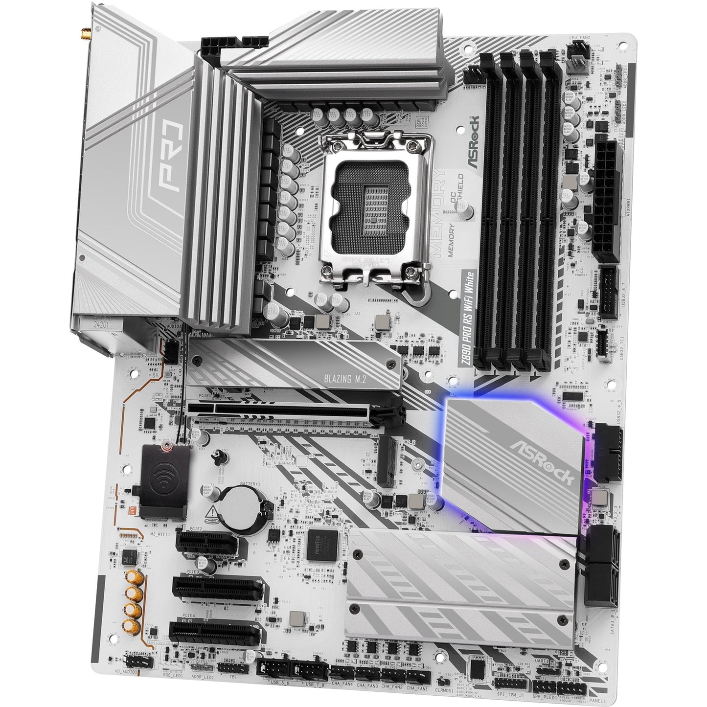 ASRock z890 pro rs wifi white socket 1851 moederbord (wit, raid, 2.5 gb-lan, wi-fi 6e, bt, sound, atx)